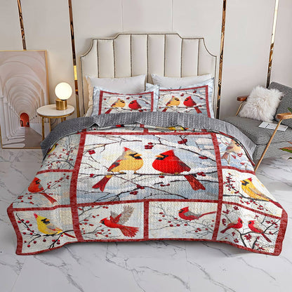 Shineful All Season Quilt 3-Piece Set Beautiful Cardinals Berries