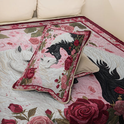 Shineful All Season Quilt 3-Piece Set Romantic Rose Horse