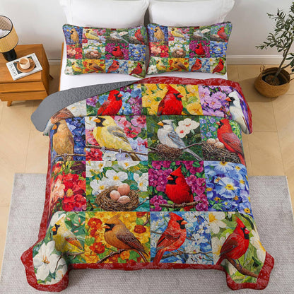 Shineful All Season Quilt 3-Piece Set Gorgeous Cardinals Flowers