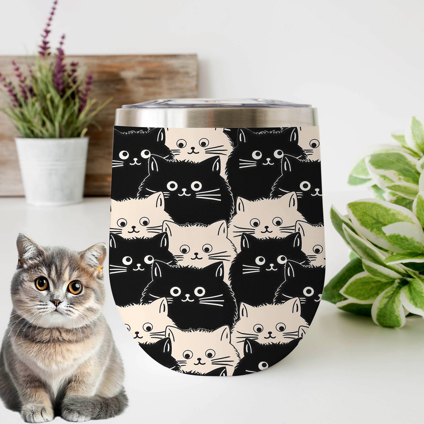 Shineful Wine Tumbler Cute Fat Cats