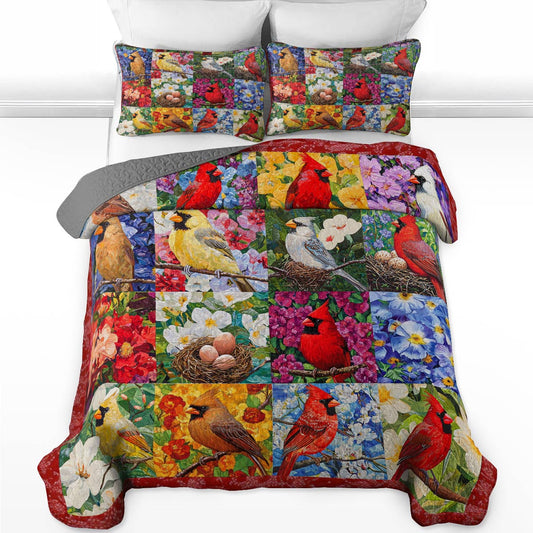 Shineful All Season Quilt 3-Piece Set Gorgeous Cardinals Flowers