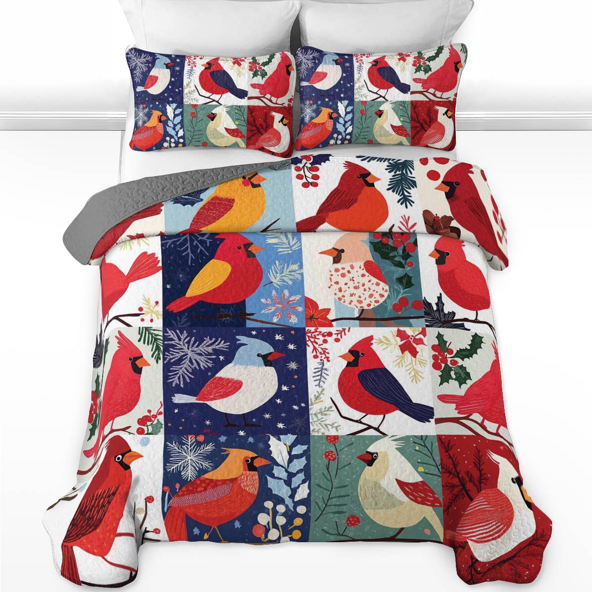 Shineful All Season Quilt 3-Piece Set Cute Cardinal Season