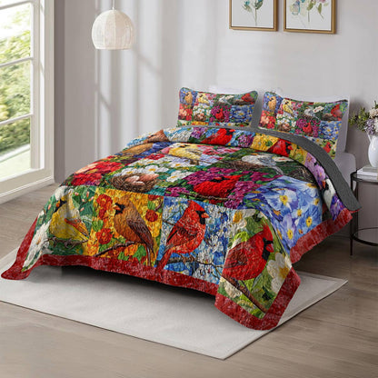 Shineful All Season Quilt 3-Piece Set Gorgeous Cardinals Flowers