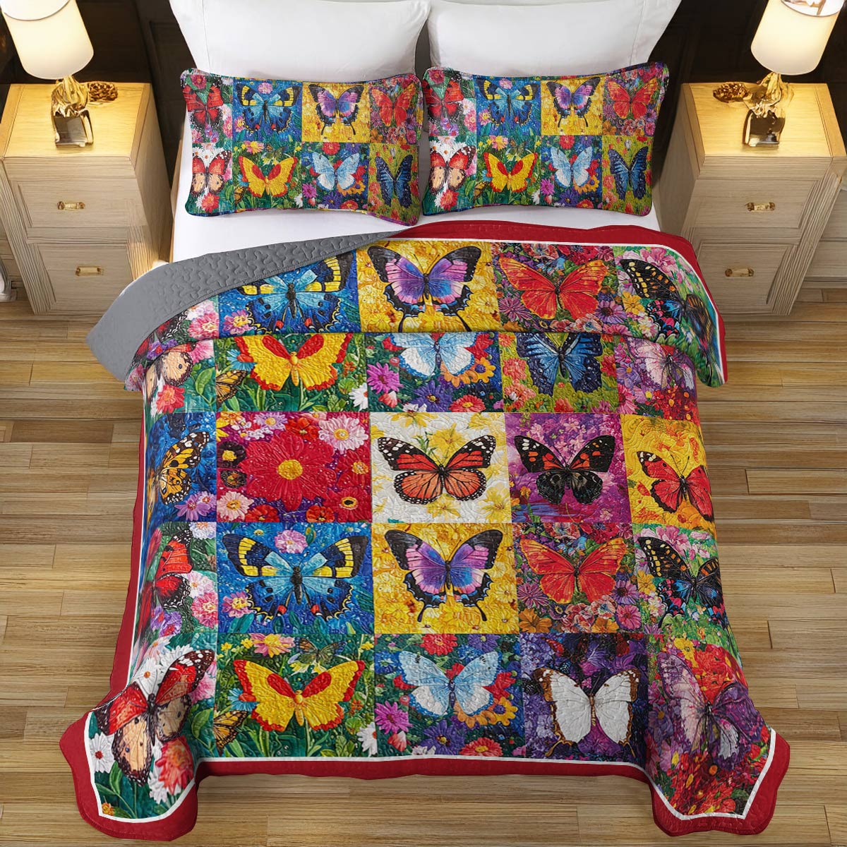 Shineful All Season Quilt 3-Piece Set Splendid Butterflies Flowers