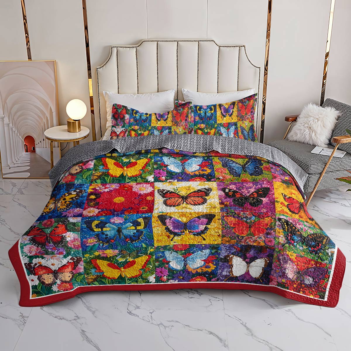 Shineful All Season Quilt 3-Piece Set Splendid Butterflies Flowers