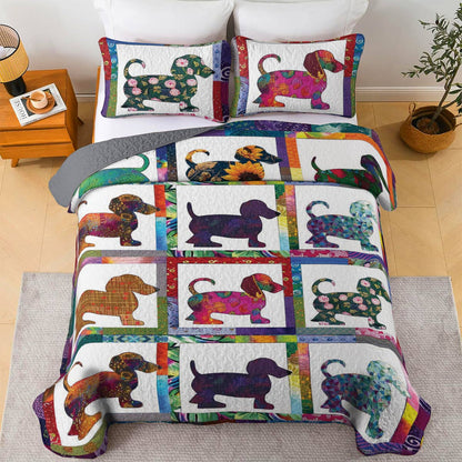 Shineful All Season Quilt 3-Piece Set Colorful Dachshunds