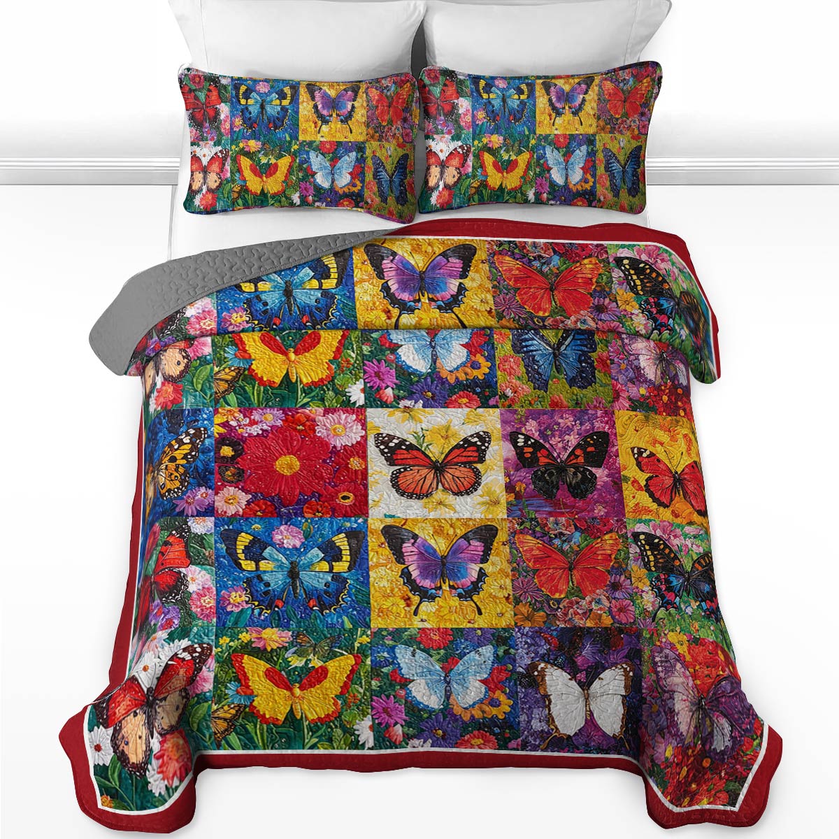 Shineful All Season Quilt 3-Piece Set Splendid Butterflies Flowers