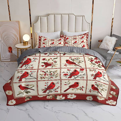 Shineful All Season Quilt 3-Piece Set Dazzling Cardinals Flowers