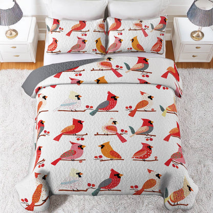 Shineful All Season Quilt 3-Piece Set Sweet Cardinals Berries