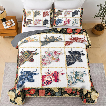 Shineful All Season Quilt 3-Piece Set Floral Highland Cow