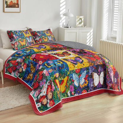 Shineful All Season Quilt 3-Piece Set Splendid Butterflies Flowers