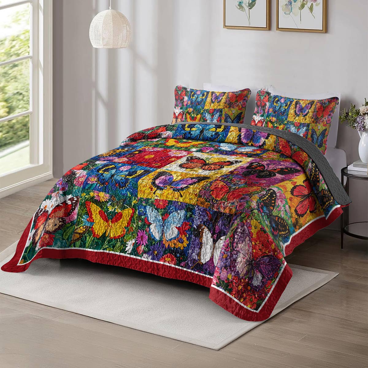 Shineful All Season Quilt 3-Piece Set Splendid Butterflies Flowers