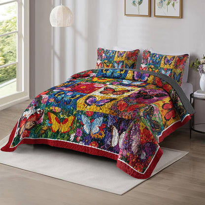 Shineful All Season Quilt 3-Piece Set Splendid Butterflies Flowers