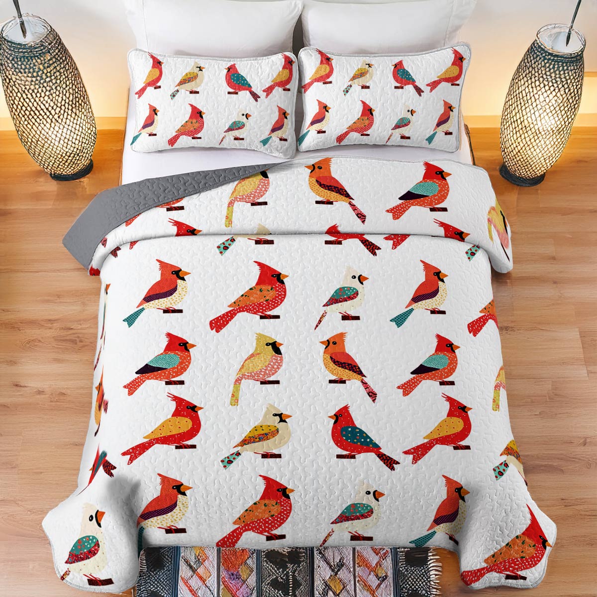 Shineful All Season Quilt 3-teiliges Set Elegant Cardinal Love