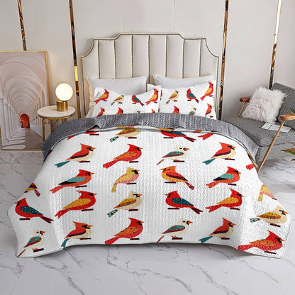 Shineful All Season Quilt 3-Piece Set Elegant Cardinal Love