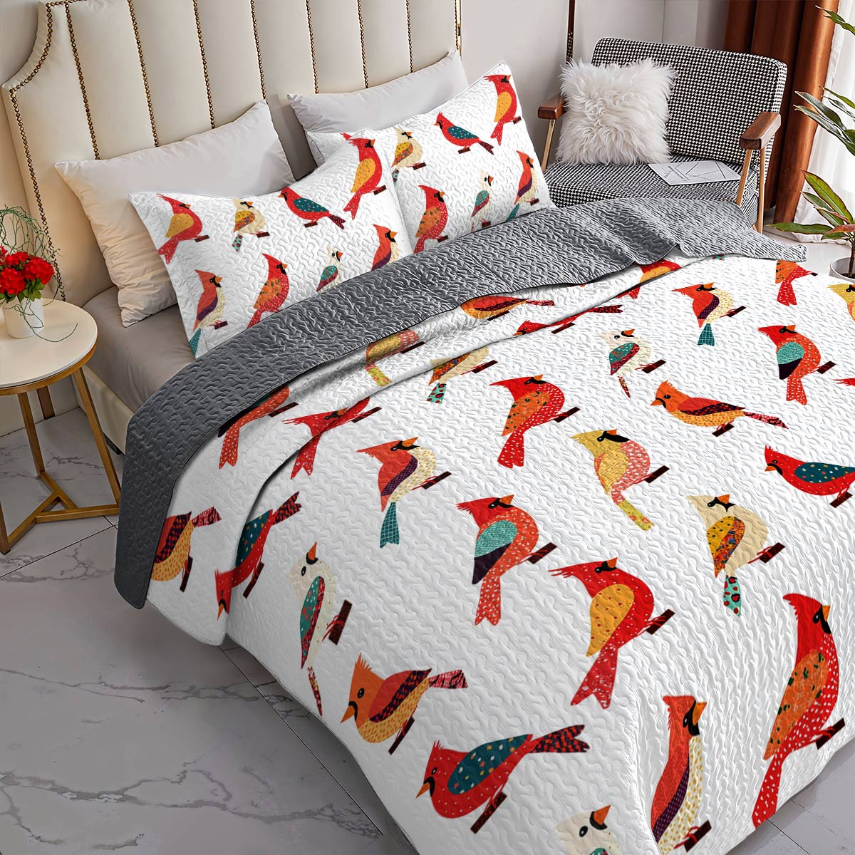 Shineful All Season Quilt 3-teiliges Set Elegant Cardinal Love