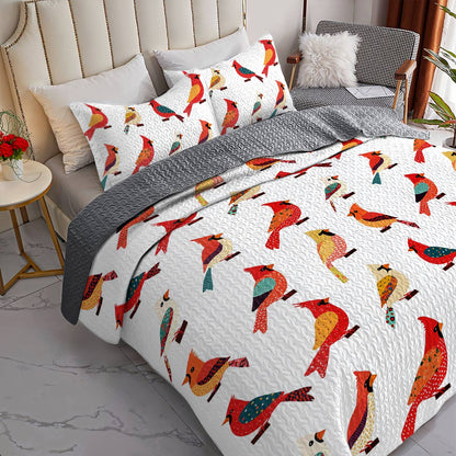 Shineful All Season Quilt 3-Piece Set Elegant Cardinal Love