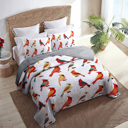 Shineful All Season Quilt 3-Piece Set Elegant Cardinal Love