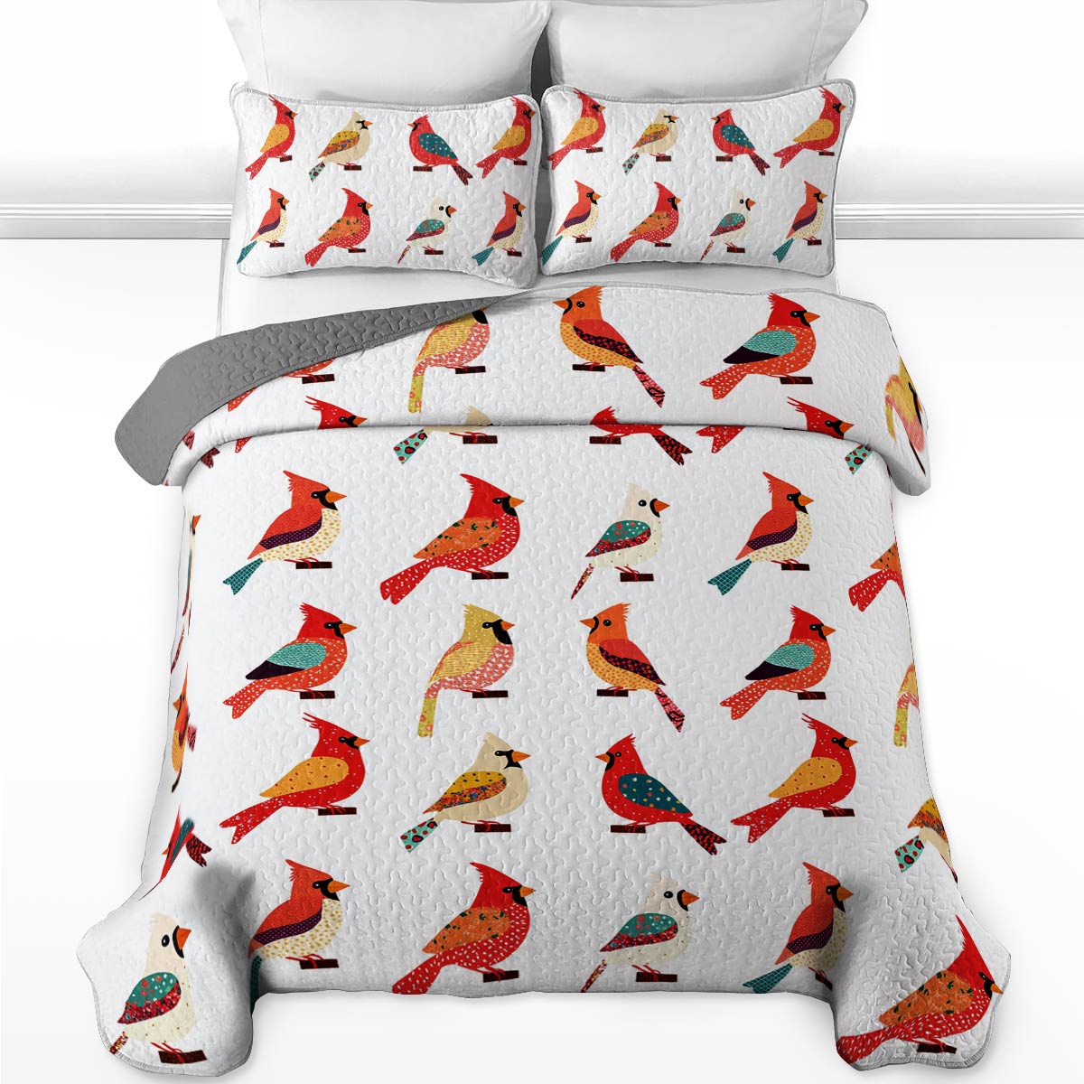 Shineful All Season Quilt 3-Piece Set Elegant Cardinal Love