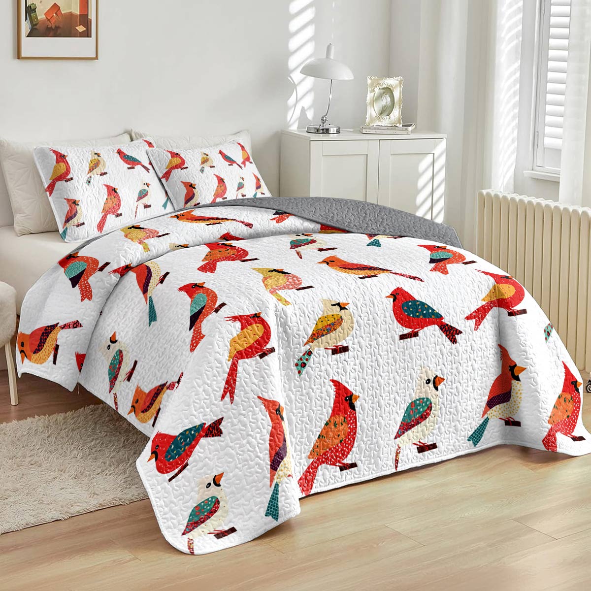 Shineful All Season Quilt 3-teiliges Set Elegant Cardinal Love