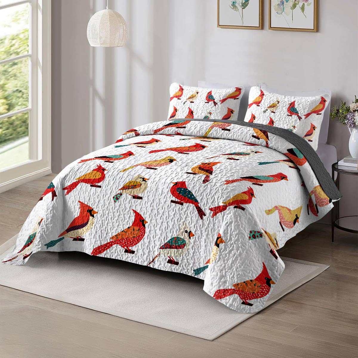 Shineful All Season Quilt 3-Piece Set Elegant Cardinal Love