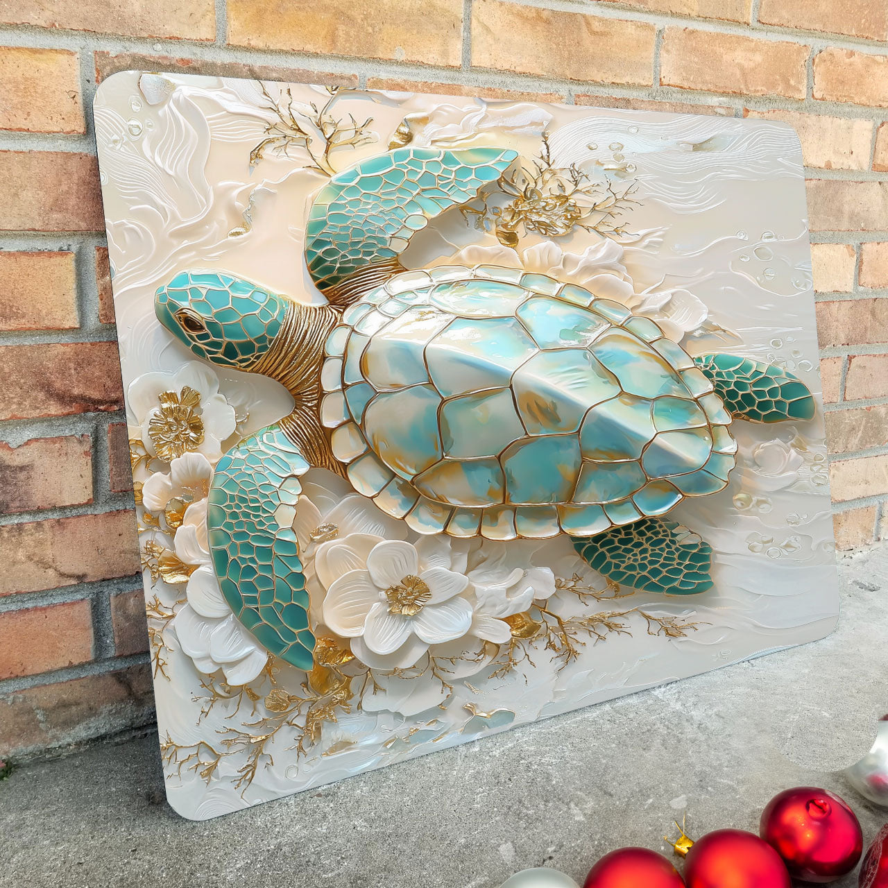 Shineful 2D Metal Sign - Golden Serenity Sea Turtle