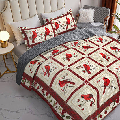 Shineful All Season Quilt 3-Piece Set Exquisite Cardinals