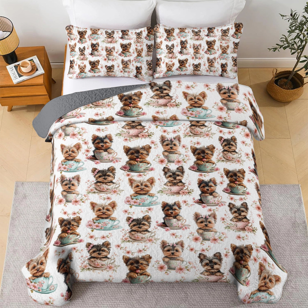 Shineful All Season Quilt 3-teiliges Set - Yorkie Teacup Snuggle 