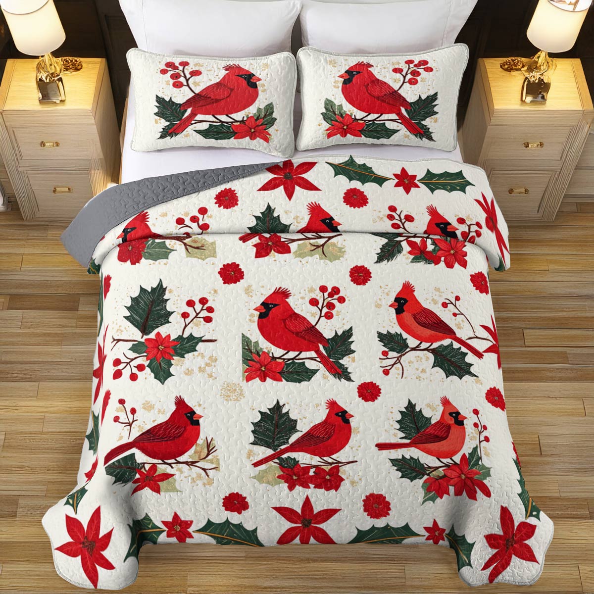 Shineful All Season Quilt 3-Piece Set Dazzling Cardinals