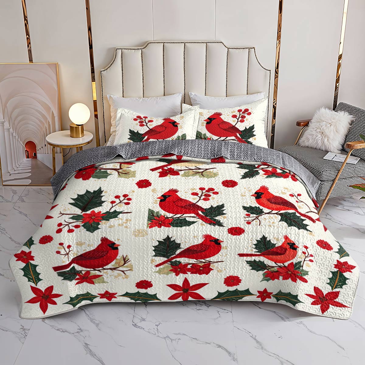 Shineful All Season Quilt 3-Piece Set Dazzling Cardinals