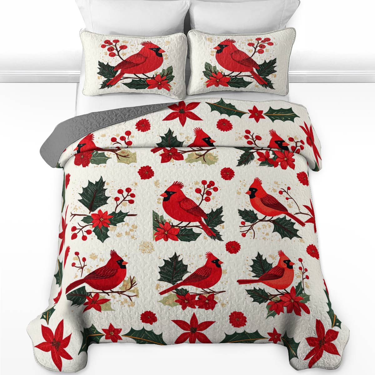 Shineful All Season Quilt 3-Piece Set Dazzling Cardinals