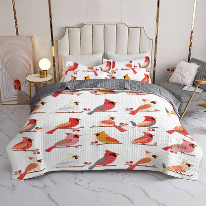 Shineful All Season Quilt 3-Piece Set Sweet Cardinals Berries