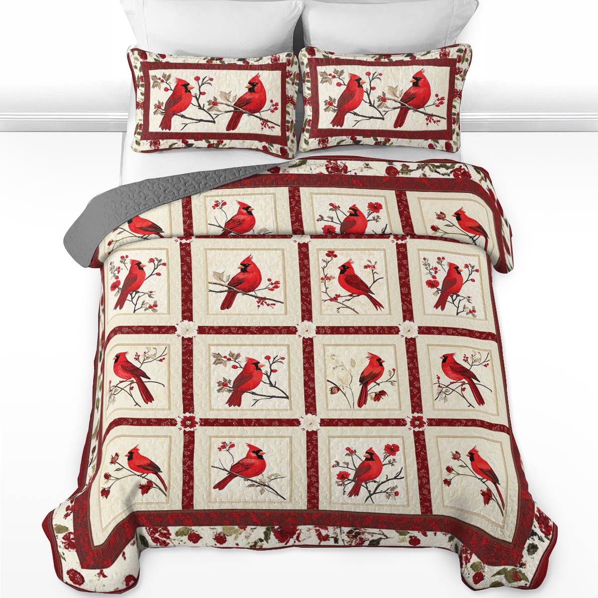 Shineful All Season Quilt 3-Piece Set Exquisite Cardinals