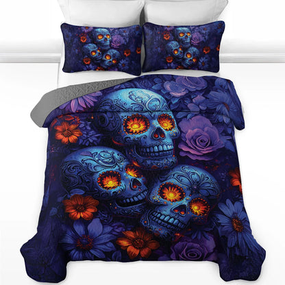 Shineful All Season Quilt 3-Piece Set - Midnight Sugar Skull