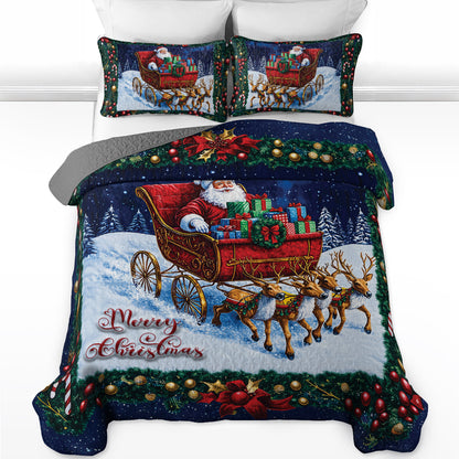 Shineful All Season Quilt 3-Piece Set - Santa's Sleigh Ride Christmas Quilt