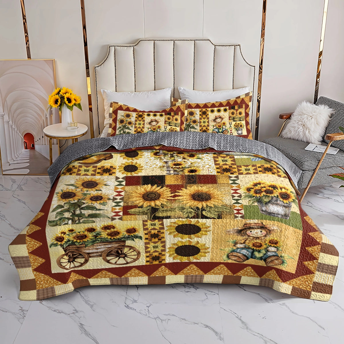 Shineful All Season Quilt 3-Piece Set Sunlit Farm Patchwork