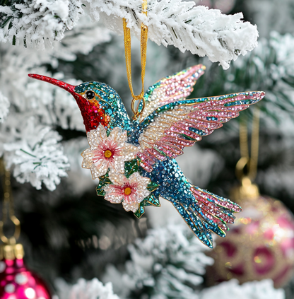 Shineful 2D Acrylic Ornament Twinkling Floral Hummingbird