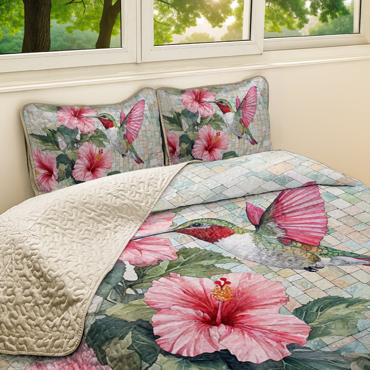 Shineful All Season Quilt 3-Piece Set Hibiscus Harmony