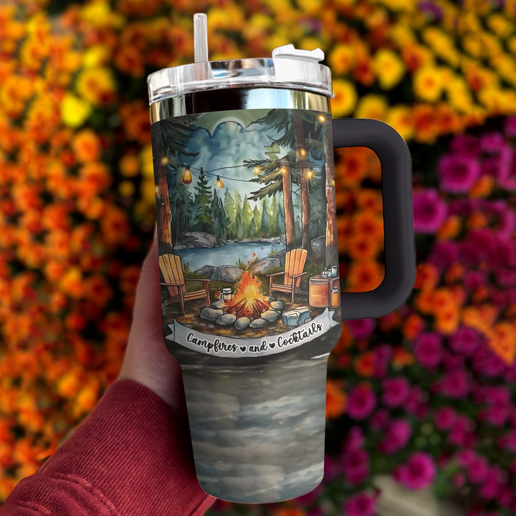 Camping Shineful™ Tumbler Campfire And Cocktails Mn8 Black 40Oz