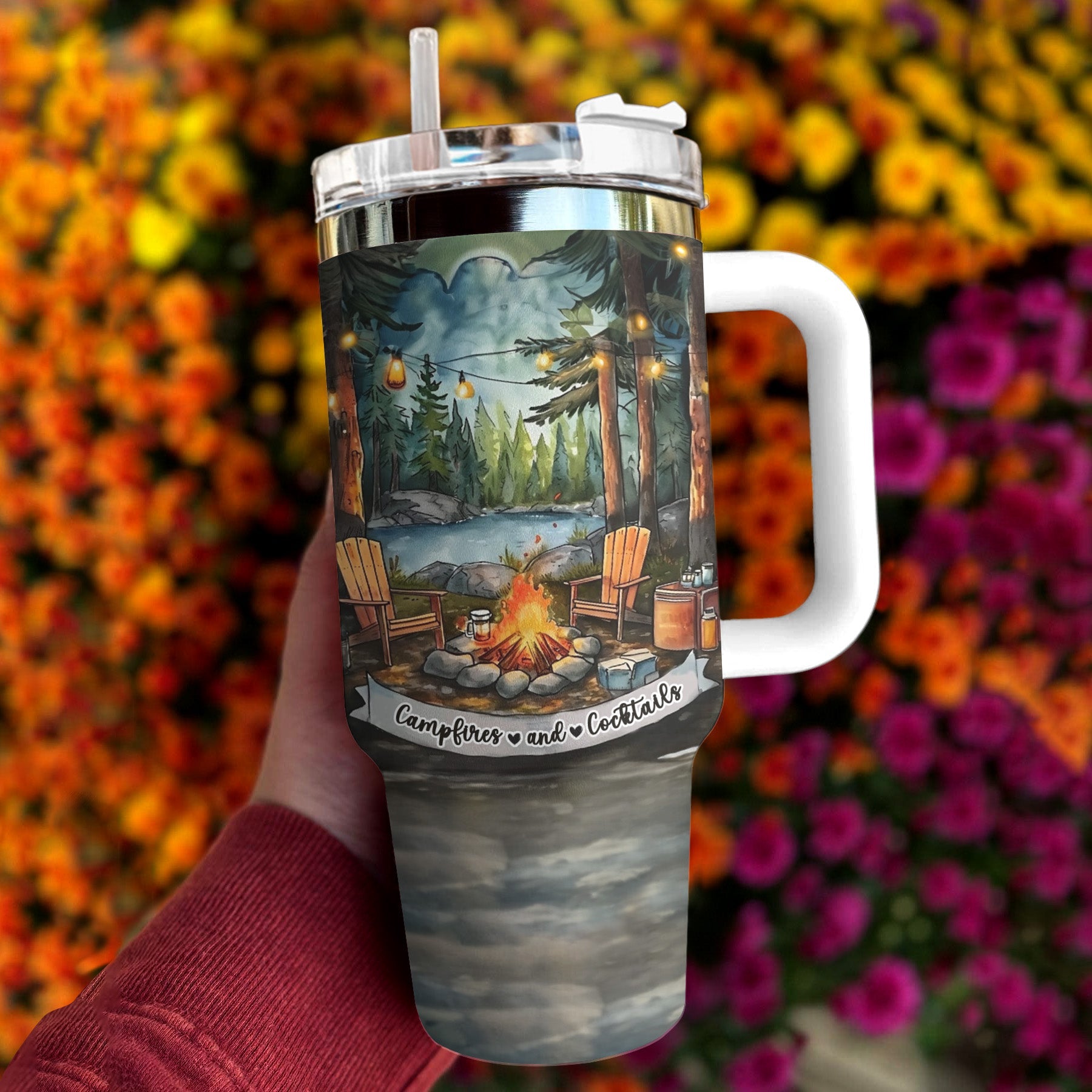 Camping Shineful™ Tumbler Campfire And Cocktails Mn8 White 40Oz