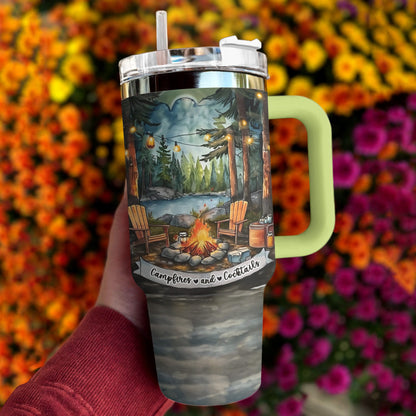 Camping Shineful™ Tumbler Campfire And Cocktails Mn8 Green 40Oz