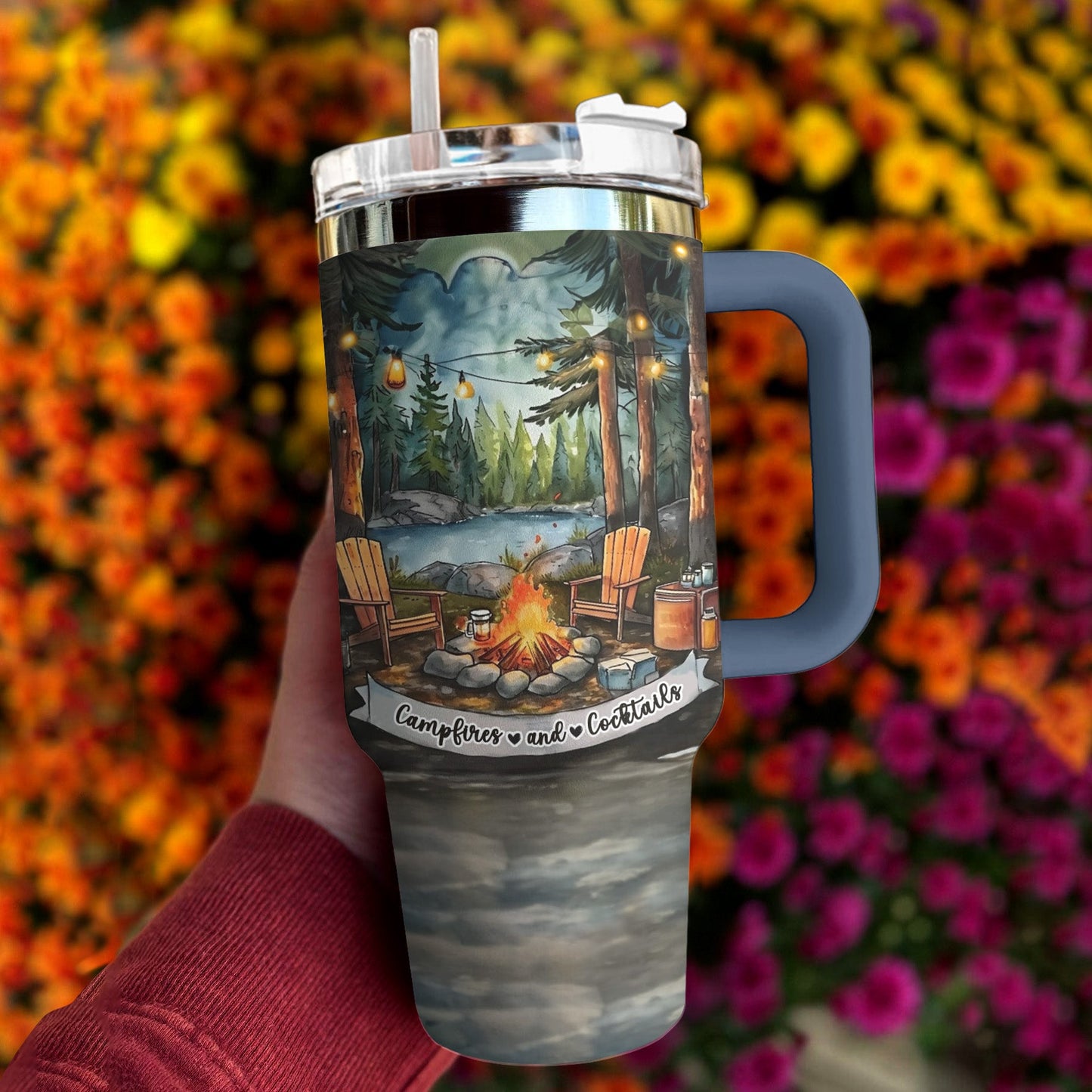 Camping Shineful™ Tumbler Campfire And Cocktails Mn8 Navy 40Oz