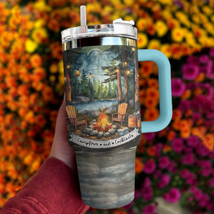 Camping Shineful™ Tumbler Campfire And Cocktails Mn8 Sky Blue 40Oz