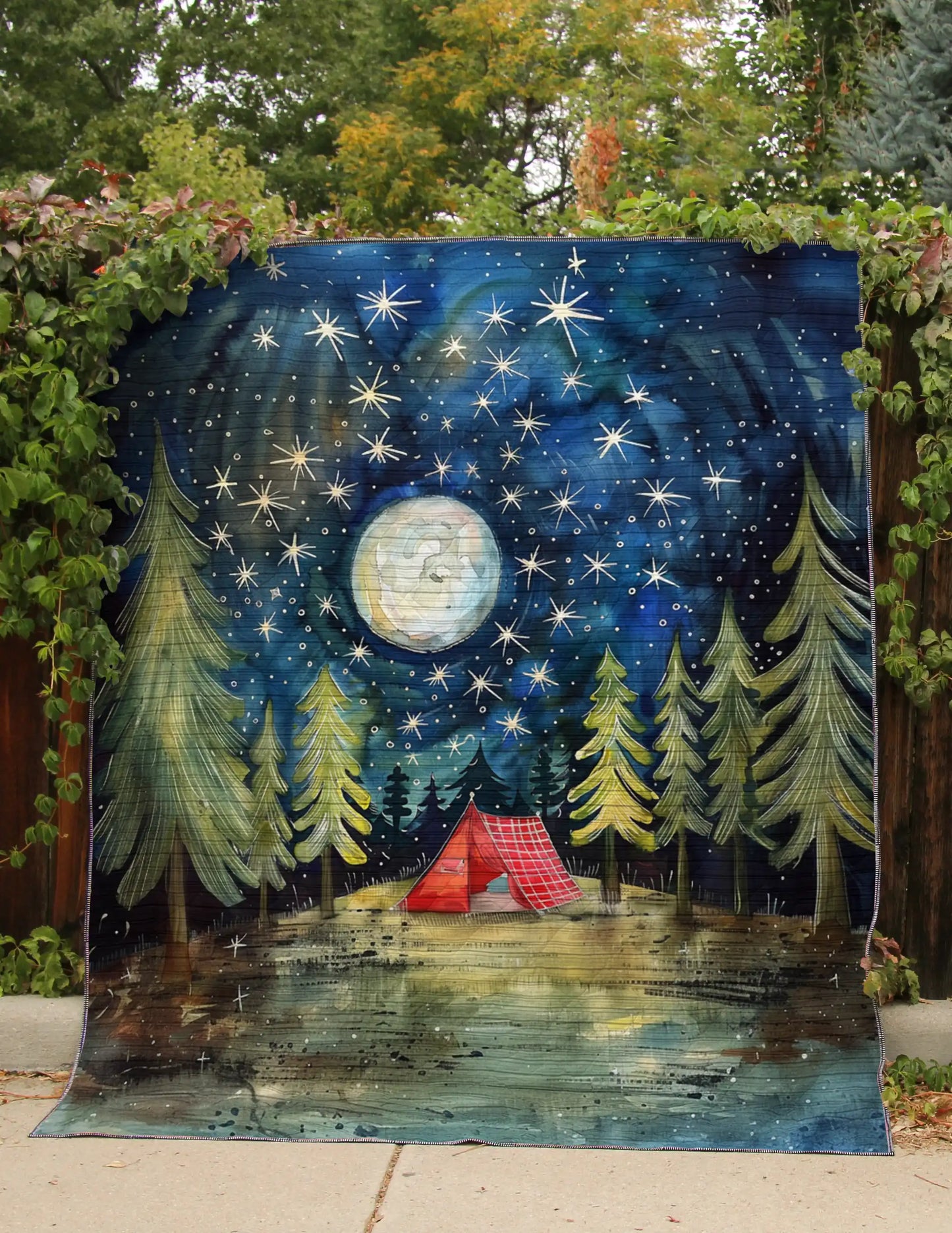 Shineful Flat Print Faux Quilt Blanket Camping Sleep Under The Star