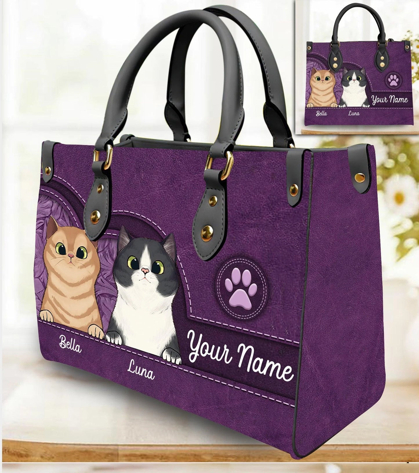 Shineful Leather Bag Cat Personalized Gift for Cat Lovers, Cat Mom, Cat Dad