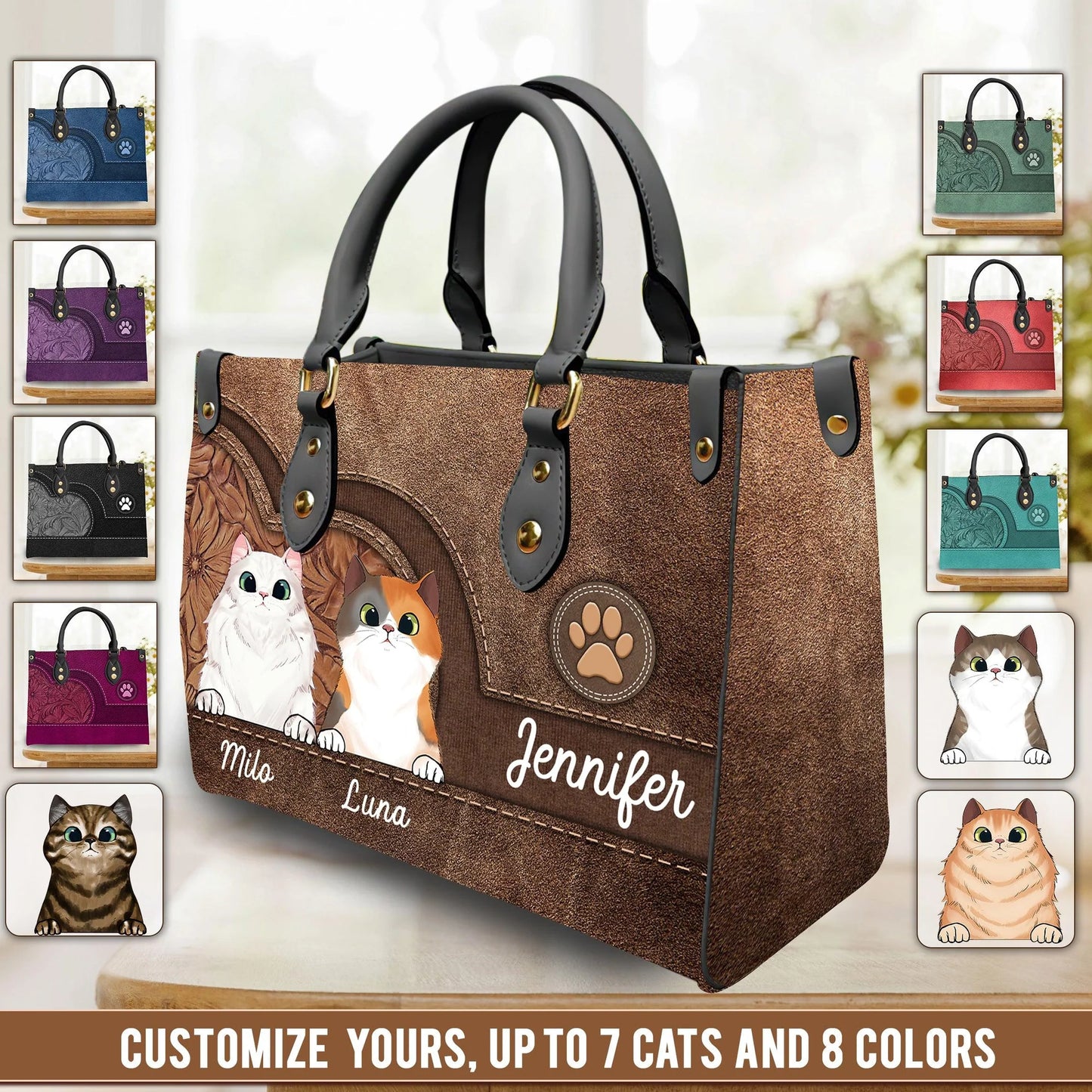 Shineful Leather Bag Cat Personalized Gift for Cat Lovers, Cat Mom, Cat Dad