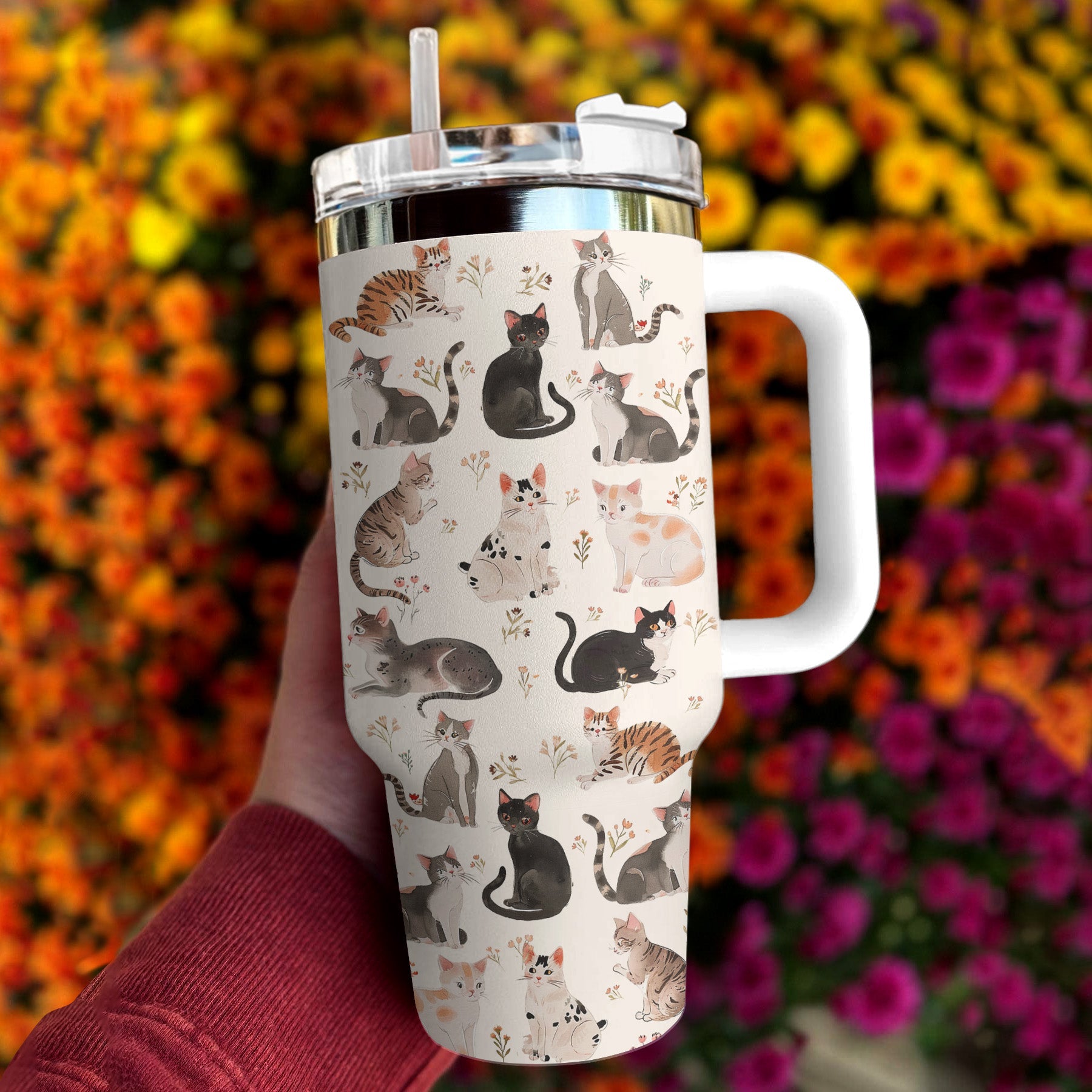 Cat 40 Oz Shineful™ Tumbler Floral Mn8 White 40Oz