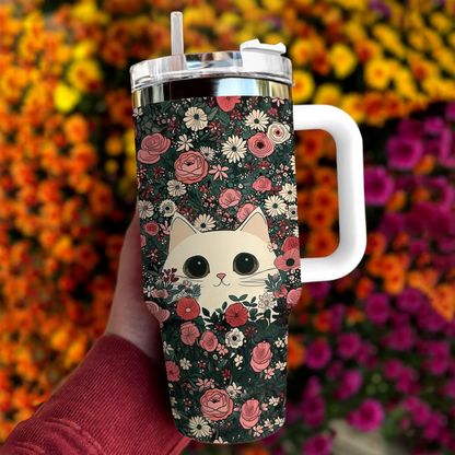 Cat 40 Oz Shineful™ Tumbler Flowers Mn8 White 40Oz