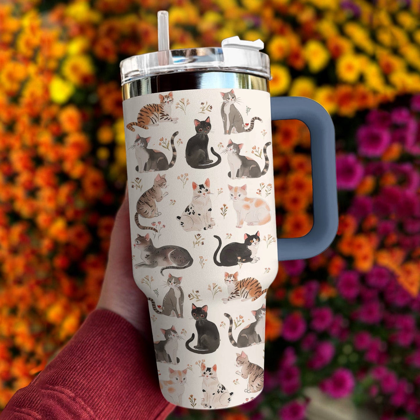 Cat 40 Oz Shineful™ Tumbler Floral Mn8 Navy 40Oz