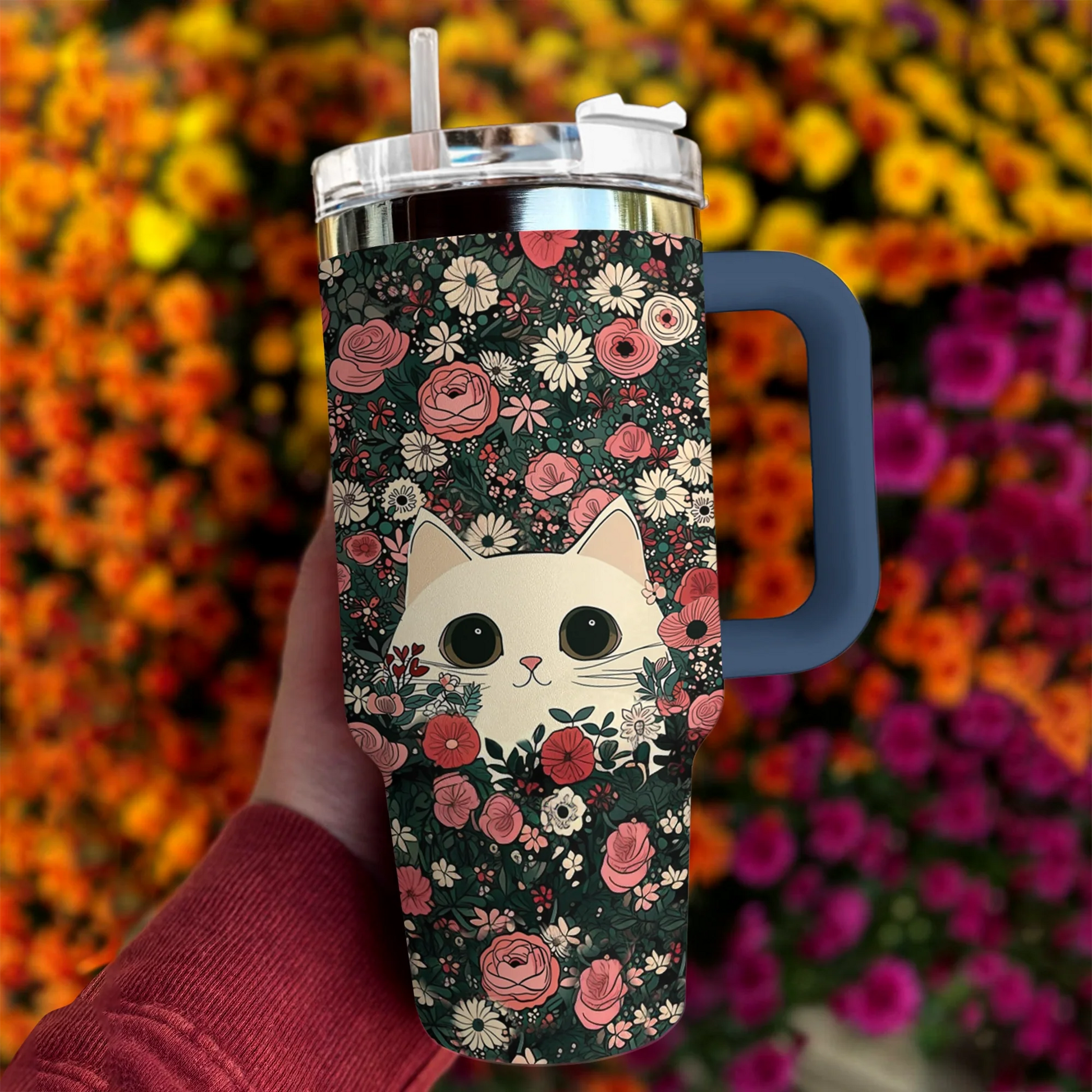 Cat 40 Oz Shineful™ Tumbler Flowers Mn8 Navy 40Oz